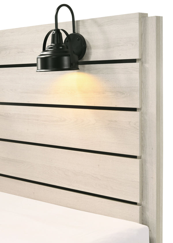  planked headboard with integrated sconces