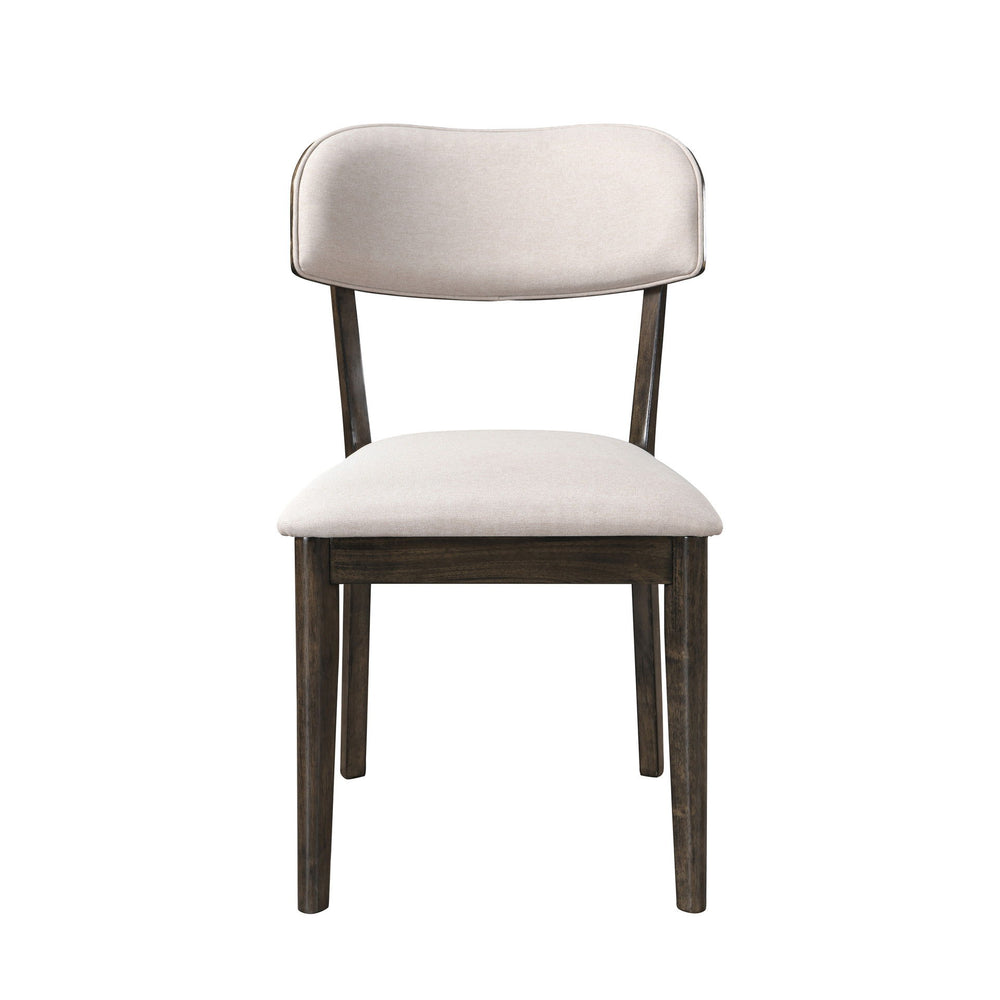 The Rex Mid-Century Modern Upholstered Dining Chairs in Walnut Brown offer both style and comfort for your dining space. This set includes two chairs, each crafted from solid rubberwood, manufactured woods, and oak veneers to ensure stability and longevit