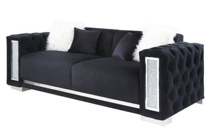 Center your living room around utmost sophistication and exquisite style with this Trislar collection. The collection offers your interior space eye-catching appeal with its button-tufting details and mirrored trim accent. In a buttery soft black velvet u