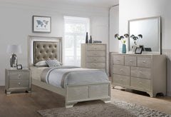 Step into a realm of sophistication and comfort with this stunning bedroom collection. Each piece showcases an exquisite blend of traditional charm and contemporary flair, making a bold statement with its textured surfaces and elegant champagne finish. Th