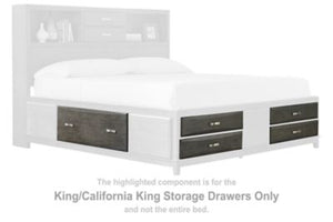 This set of king/California king storage drawers is made with wood, veneers and engineered wood. Pairs with other items in the series to make a bed kid kit.<br><br><b>Additional Dimensions</b><br><ul><li>Drawer interior (4): 0-"</li><li>Drawer interior (2