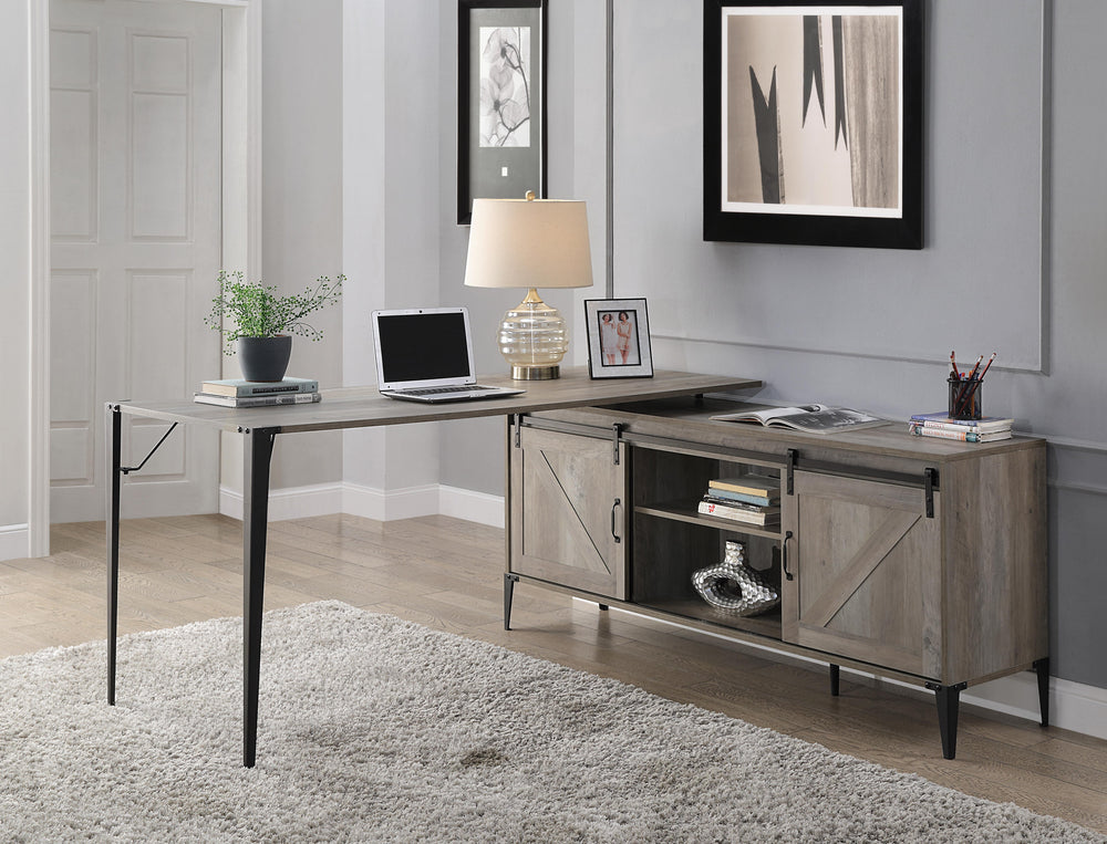  and a storage cabinet on the right side features two sliding barn doors for extra privacy and styl