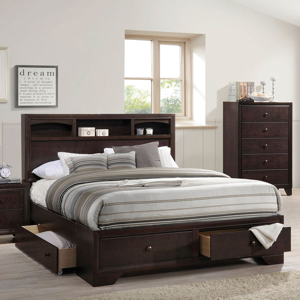 The Madison II bedroom collection features spacious storage. Clean lines and modern style are perfectly matched together, offering a sense of technology to new generation.<br/><br/><b>Product Features</b><ul><li>Box Spring Not Required</li><li>Bookcase Be