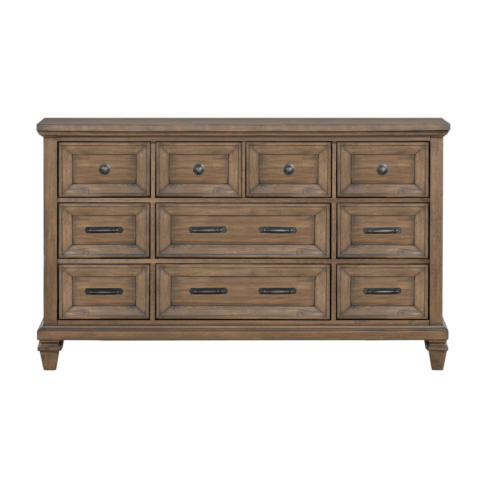 The Mariana 9-Drawer Dresser is a masterpiece of timeless craftsmanship and versatile design, making it a stunning addition to any bedroom. Skillfully crafted from solid Acacia wood and Acacia veneers, this dresser features a rich, hand-distressed Vintage