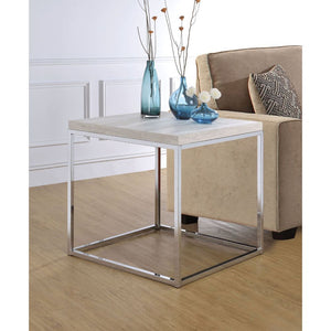 KD, Square Sled End Table â€¢ NO Storage (Open Base) â€¢â€¢ CONSTRUCTION â€¢â€¢ Wood Top: PB (Fixed Top/No Apron) â€¢ Metal Sled Base: Chrome Finish, Metal Tube w/Plating (20/20mm)<br/><br/><b>Product Features</b><ul><li>Occasional Table</li><li>Sofa Tabl