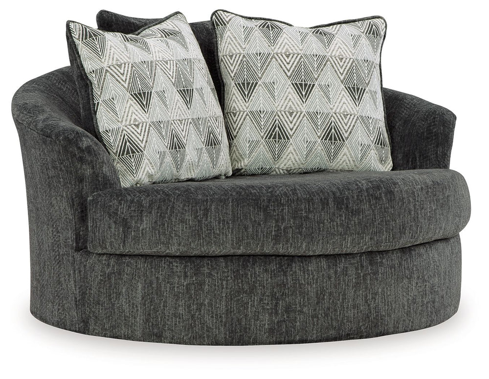 Bring fashionable function to the forefront with this oversized swivel accent chair. The transitional design gets a dash of flair with a 360-degree swivel motion. Dress it up or down. In a richly versatile neutral, this chair appeals to a variety of style