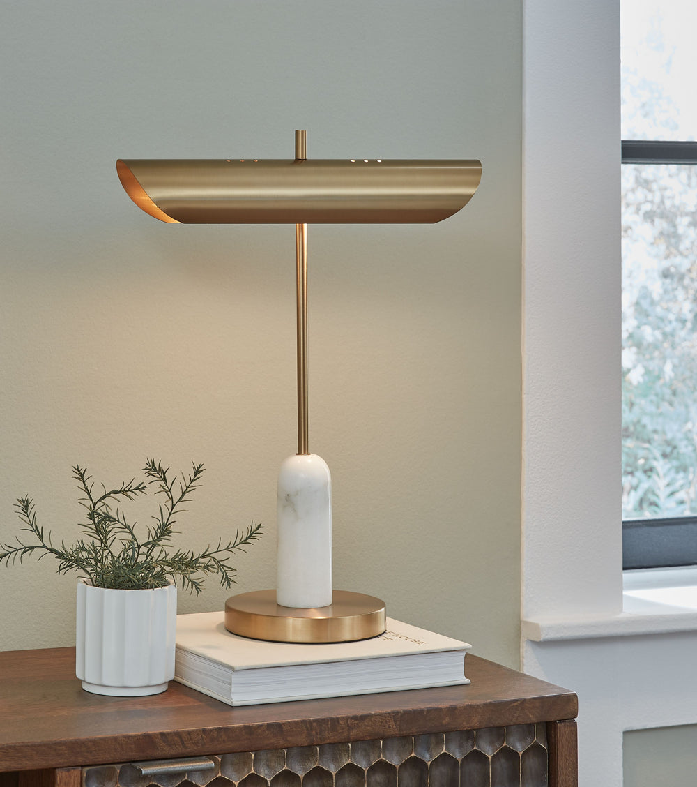 This desk lamp is a luxe take on everyday function. A combination of white marble and goldtone metal offers a sleek complement to your existing contemporary decor. Outfitted with USB-C charging so you can keep devices on hand, itâ€™s a chic companion to l