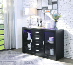 Add a modern touch to your dining room with the Bernice dining server. This beautiful server features a four storage drawers and 2 glass doors. The eye-catching server with LED lighting will help to keep your room feeling open and refined.<br/><br/><b>Pro