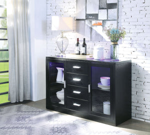 Add a modern touch to your dining room with the Bernice dining server. This beautiful server features a four storage drawers and 2 glass doors. The eye-catching server with LED lighting will help to keep your room feeling open and refined.<br/><br/><b>Pro