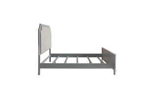 House - Marchese Queen Bed - Two Tone Beige Fabric & Pearl Gray Finish