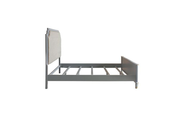 House - Marchese Queen Bed - Two Tone Beige Fabric & Pearl Gray Finish