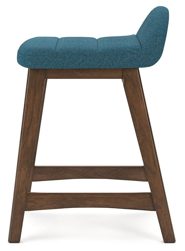 Lyncott - Blue / Brown - Upholstered Barstool (Set of 2)