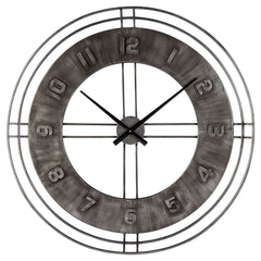 Merging an antiqued gray finish with a minimalist chic open design, this wall clock offers a timeless sense of style that can suit vintage-inspired and contemporary spaces equally well. Raised numbers give a simply striking look added dimension.<br/><br/>