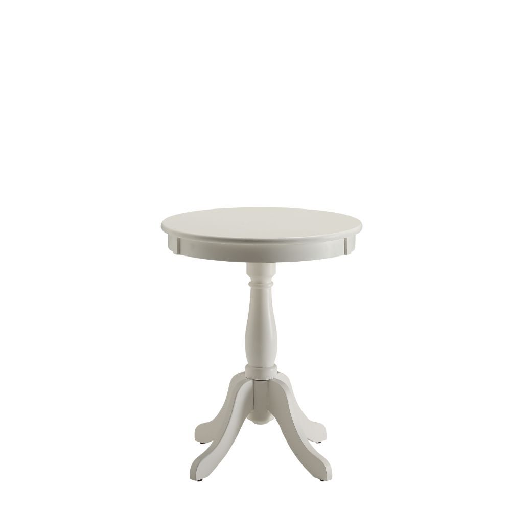 Offered in four colors: White, light yellow, black and light green in the sought after shabby chic look. The Alger side table exemplifies this look and elegantly designed with its traditional design of round top, shapely turned base and four stylized knee