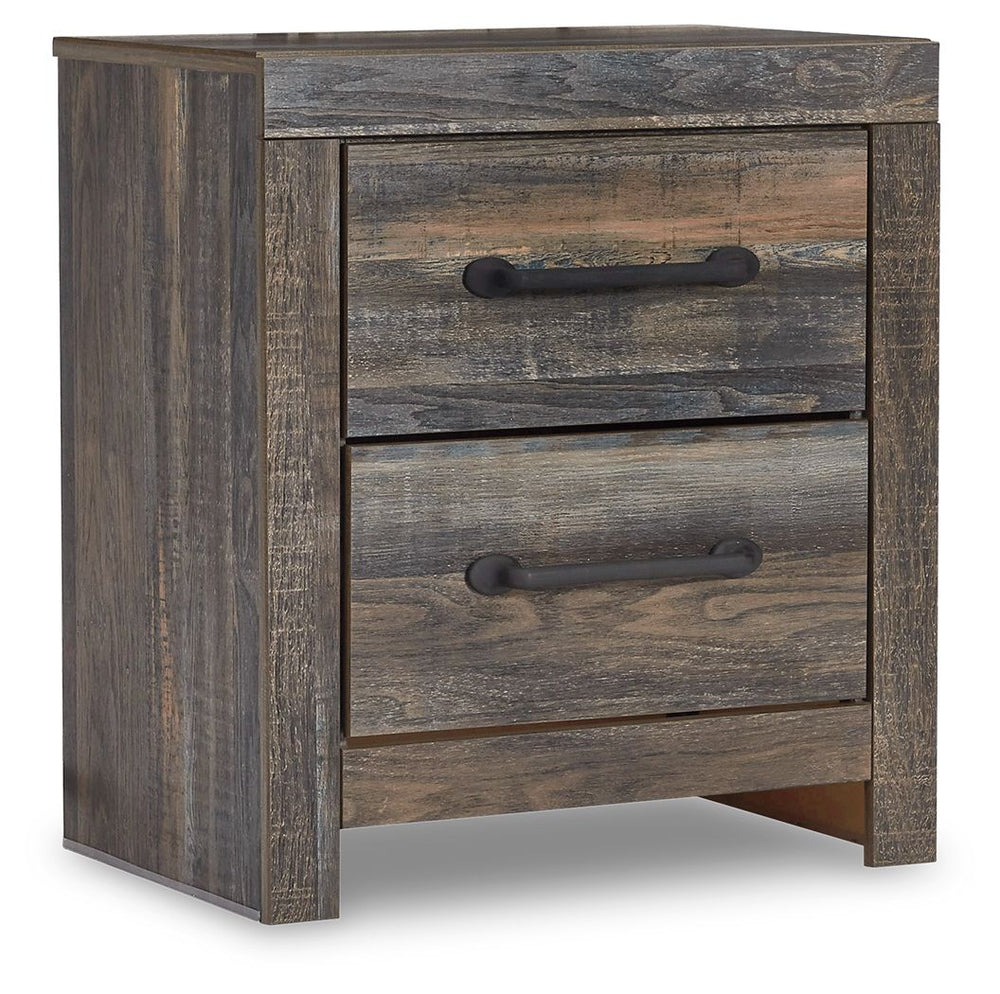 When merged in just the right way, rustic and industrial styles can make one happy marriage. Case in point: this bedroom nightstand. A refined take on barn board beauty, its complex, replicated wood grain showcases hints of burnt orange and teal tones for