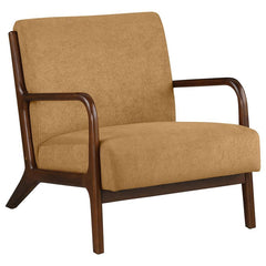 Infuse a little color into your existing space with a modern accent armchair. Its understated upholstery is soft and welcoming, perfectly complementing surrounding decor for a seamless look. The chair is built with a structured wood frame, complete with g