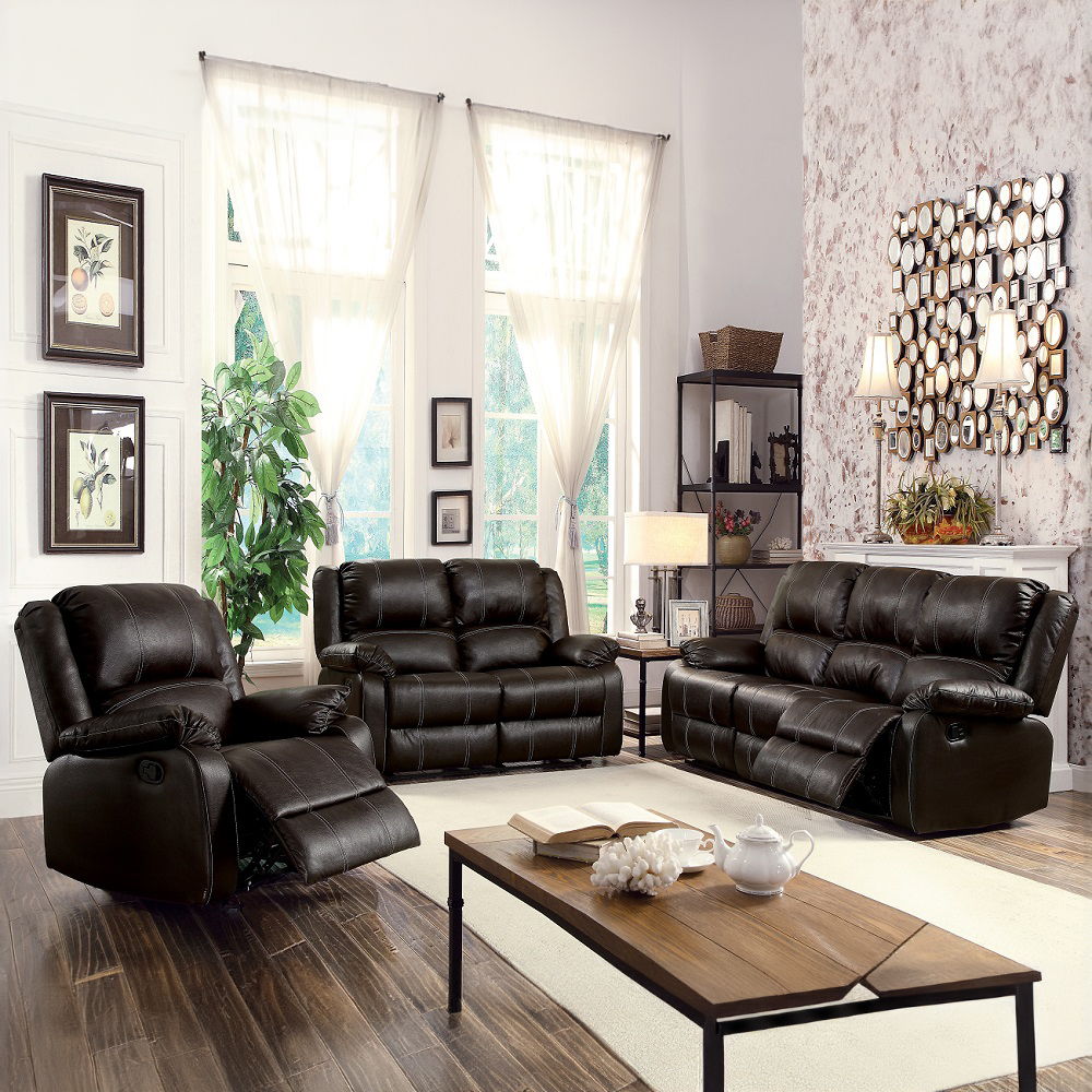 The Zuriel reclining sofa collection is a wonderful choice for any family room, combines luxurious faux leather with the comfort of padded, reclining seating. Comfortable contoured seats, soft to the touch while the reclining footrests offer full leg supp