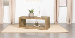  elevate your living room with this rectangular coffee table crafted from solid mango wood. Its natural finish highlights the unique grain patterns