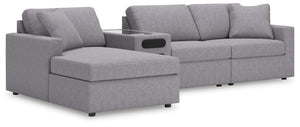 Looking cool and contemporary is great. But when it comes down to it, youâ€™re all about low-maintenance lounging. With the performance fabric on this sectional with chaise, cleaning spills is a breeze. Its customizable modular design caters to your ever-