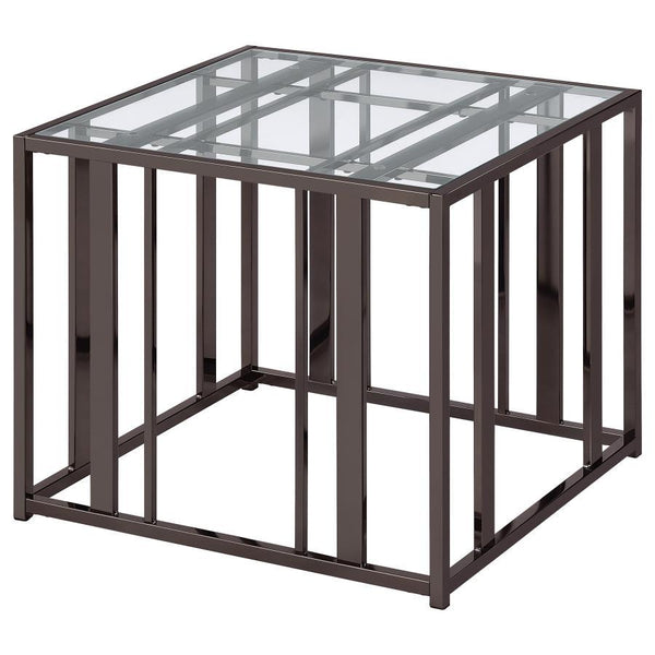 Adri - Rectangular Glass Top Side End Table - Black Nickel