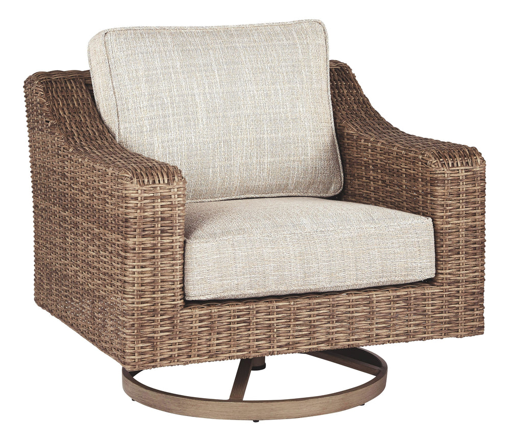 Sporting an easy-on-the-eyes look inspired by driftwood, this swivel lounge chair elevates the art of alfresco living. Beautiful and durable enough for indoor and outdoor use, the high-style/low-maintenance chair entices with plush, removable cushions wra
