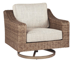 Sporting an easy-on-the-eyes look inspired by driftwood, this swivel lounge chair elevates the art of alfresco living. Beautiful and durable enough for indoor and outdoor use, the high-style/low-maintenance chair entices with plush, removable cushions wra