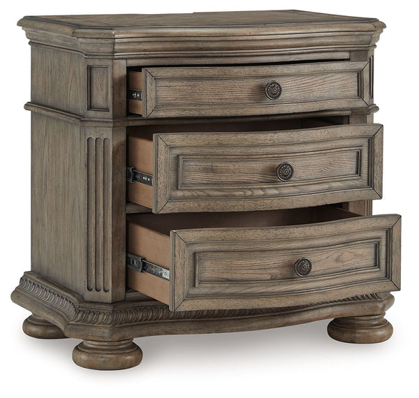  ash swirl veneer inlays on the top and a glazed antiqued-look finish radiate timeless sophistication. Drawers are pack