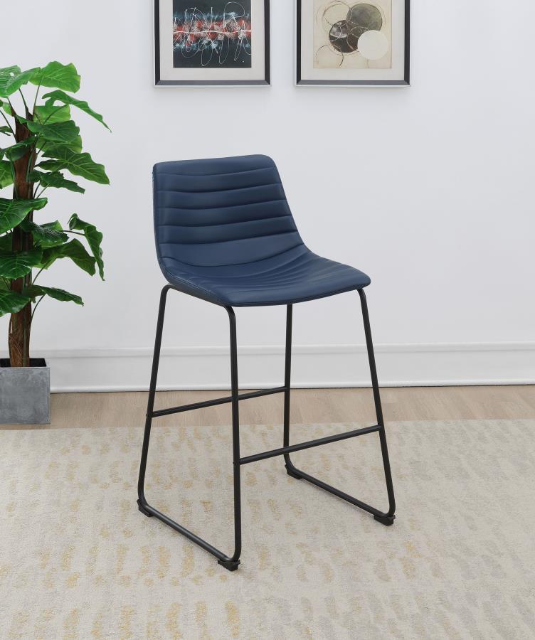 You-'ll love the upgraded ambiance of a set of two contemporary barstools in your kitchen or home lounge. Each counter stool shows off faux leather upholstery over a bucket style seat for inviting comfort. Beautiful color is highlighted with channel tufti