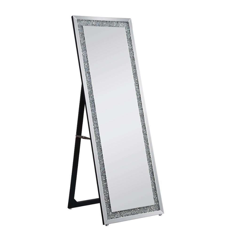 Make a striking statement in your home or office with this Noralie Floor Mirror. Featuring a rectangular shape and mirror frame with faux diamond inlay, it creates a bold, yet elegant textured look. Contemporary yet beautifully crafted, this mirror will s