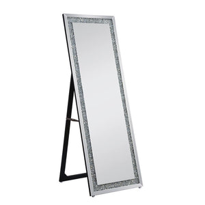 Make a striking statement in your home or office with this Noralie Floor Mirror. Featuring a rectangular shape and mirror frame with faux diamond inlay, it creates a bold, yet elegant textured look. Contemporary yet beautifully crafted, this mirror will s