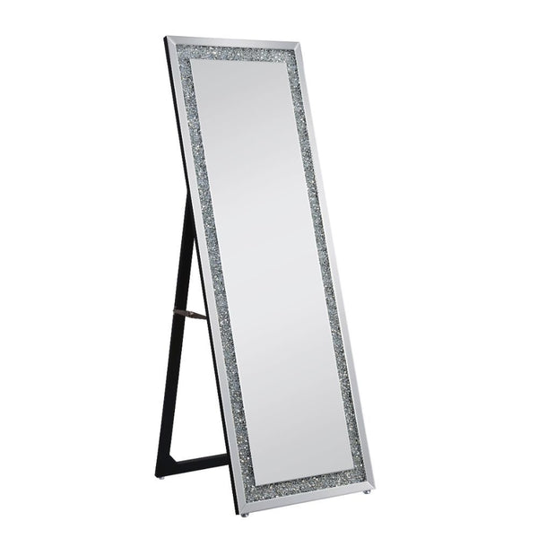 Make a striking statement in your home or office with this Noralie Floor Mirror. Featuring a rectangular shape and mirror frame with faux diamond inlay, it creates a bold, yet elegant textured look. Contemporary yet beautifully crafted, this mirror will s