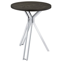 Gather around this sleek rustic-inspired contemporary bar table to wet your whistle. Designed with a wonderful contrast of woodsy and metallic elements, this beautiful modern bar table takes a masculine approach fit for game nights and beyond. Stand aroun