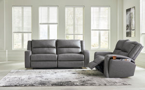 This reclining sofa and loveseat set appeals to your love for feature-filled furniture, all while maintaining a clean-lined and contemporary design. Pop-out storage and cup holders keep essentials close when you need them and tuck away easily when you don