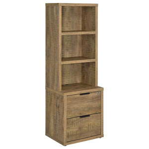 Enhance your home organization with this multifunctional bookcase, featuring a wood-inspired finish. Equipped with three open shelves and two drawers, it offers a mix of display and hidden storage options. The top drawer includes a secure locking mechanis