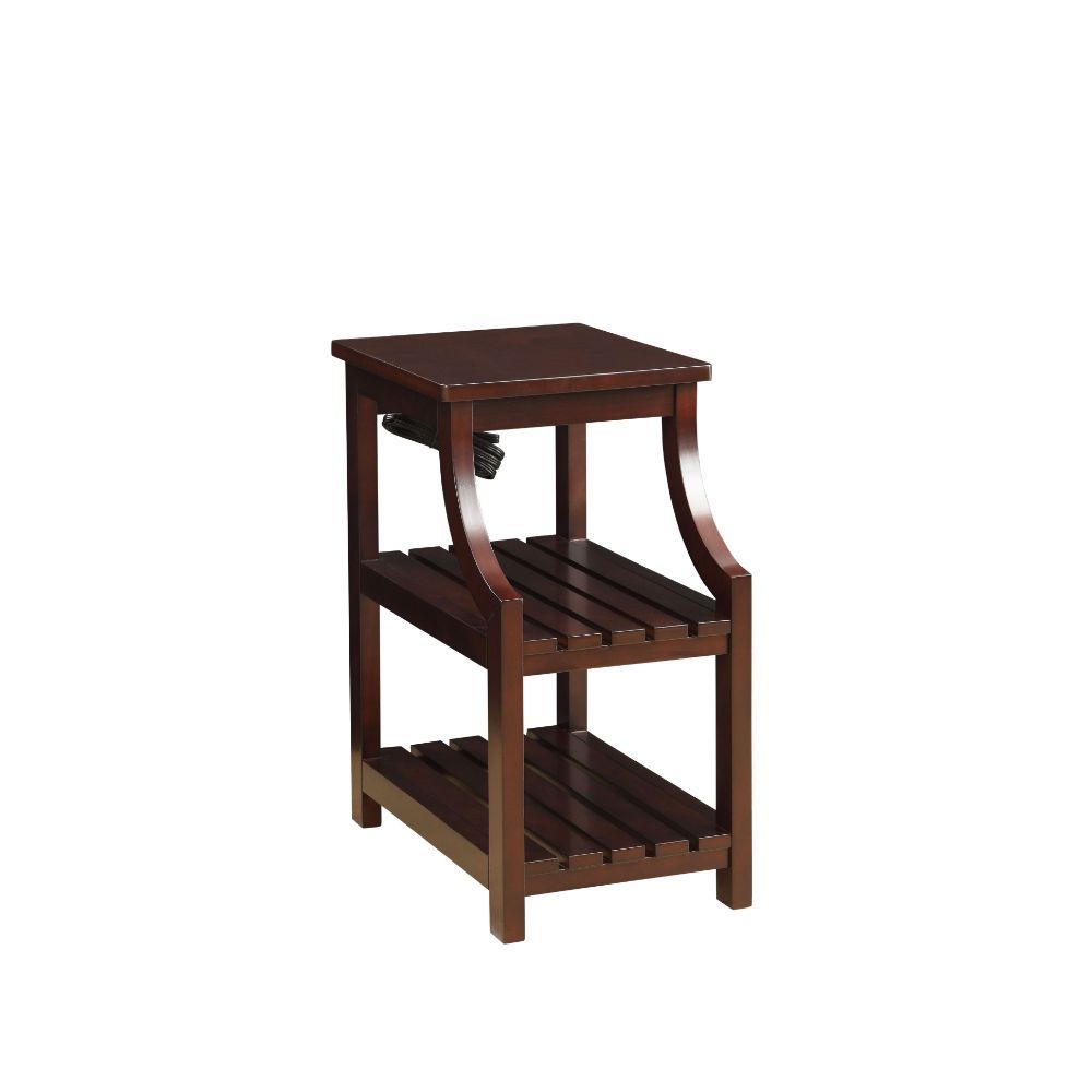 The Wasaki side table will be a great addition to your sofa collection with its sweeping front posts and slatted shelves for storage. The smaller top allows for easy access to the middle shelf. The two slat shelves is the perfect place to showcase your bo