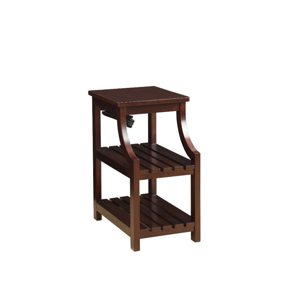 The Wasaki side table will be a great addition to your sofa collection with its sweeping front posts and slatted shelves for storage. The smaller top allows for easy access to the middle shelf. The two slat shelves is the perfect place to showcase your bo