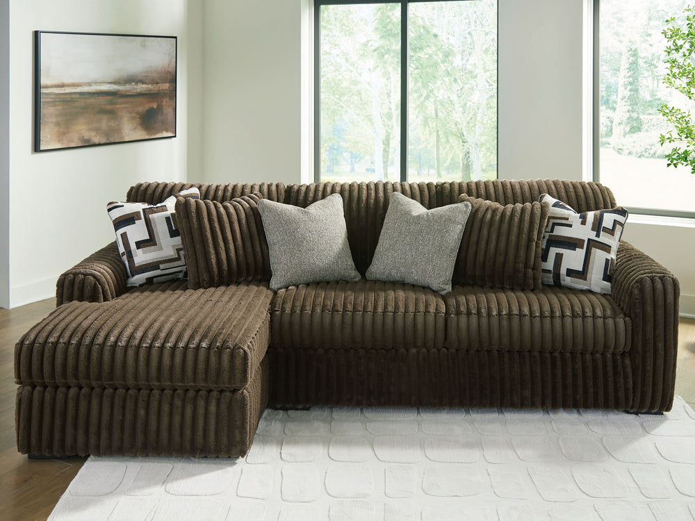 Wrapped in luxuriously soft jumbo corduroy, this sectional sofa with chaise takes cozy and inviting to a higher level. The sumptuous piece is perfect for unwinding after a long day, with exceptionally textured cushions that deliver pure indulgence. Now al