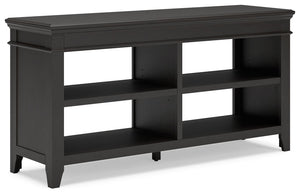 Make a style statement with this home office credenza. Its traditional design is updated with an on-trend vintage black finish. The credenza-'s open storage and adjustable shelving add up to a well-organized workspace.<br><br><b>Additional Dimensions</b><