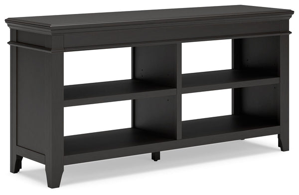 Make a style statement with this home office credenza. Its traditional design is updated with an on-trend vintage black finish. The credenza-'s open storage and adjustable shelving add up to a well-organized workspace.<br><br><b>Additional Dimensions</b><
