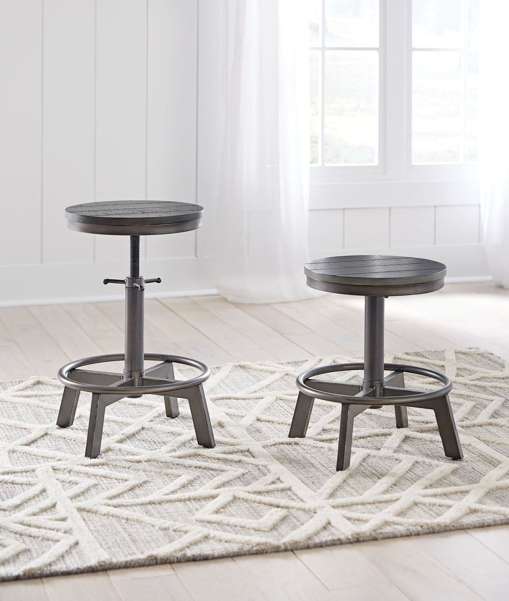 Make your home the hub for cool vibes with this stool. Its two-tone finish scheme of weathered gray and aged gunmetal is full of urban industrial swagger. The stool-'s adjustable height is accommodating for you and your guests. Add it behind your sofa wit