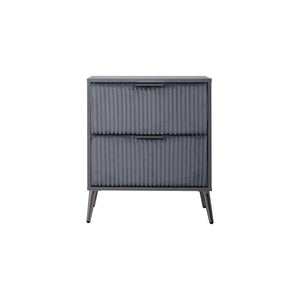 The Kailani 2 Drawer Nightstand in gray is the perfect combination of modern design, durability, and practicality, making it an essential addition to any bedroom. This nightstand is expertly crafted from a blend of solid rubberwood, engineered wood, and e
