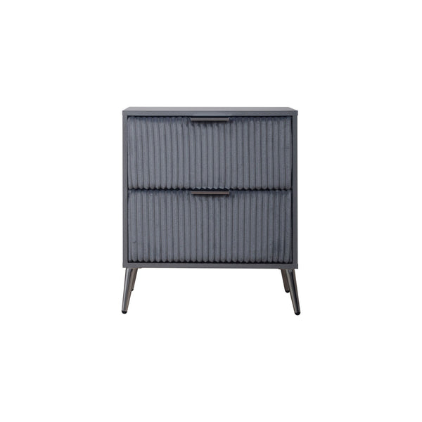 The Kailani 2 Drawer Nightstand in gray is the perfect combination of modern design, durability, and practicality, making it an essential addition to any bedroom. This nightstand is expertly crafted from a blend of solid rubberwood, engineered wood, and e