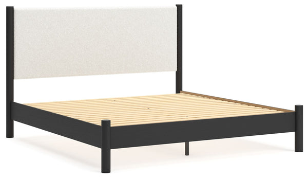 Cadmori - Black / White - King Upholstered Panel Bed