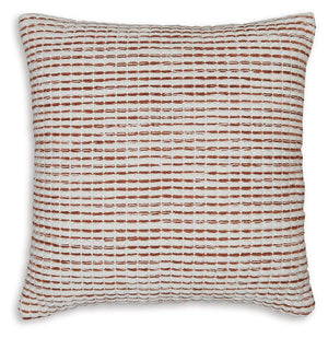 This throw pillowâ€™s woven stripe design lends a cozy, laid-back look. Its rust and white hues mingle well with neutrals and earth tones, adding an inviting air to your decor. Toss it on a bed or your go-to chair for a relaxed feel.<br/><br/><b>Product F