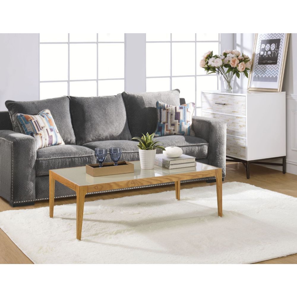 KD, Rectangular Leg Coffee Table â€¢ NO Storage (Open Base) â€¢â€¢ CONSTRUCTION â€¢â€¢ Glass Top: 5mm Frosted Tempered Glass â€¢ Wood Apron & Tapered Leg: Natural Finish, Solid Wood<br/><br/><b>Product Features</b><ul><li>Occasional Table</li><li>Glass To