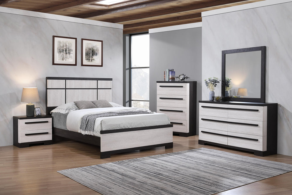 Introducing a bedroom collection that epitomizes the modern aesthetic with its bold contrasts and streamlined design. This avant-garde suite brings a fresh, two-toned approach to bedroom decor, blending light and dark hues for an effect that is as strikin