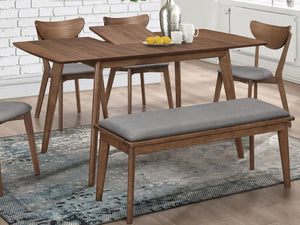 this wood table echoes a style form made popular in the mid-century era. Warm natural walnut offers a versatile and beautiful finish. Enjoy the slender tab