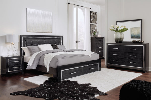 Rest easy. The luxurious look youâ€™ve been dreaming of is yours for the takingâ€”at a price sure to put you at ease. This striking storage bedroom group brings a sense of old Hollywood with a contemporary flair. A deep, dark finish, faceted chrome-tone a