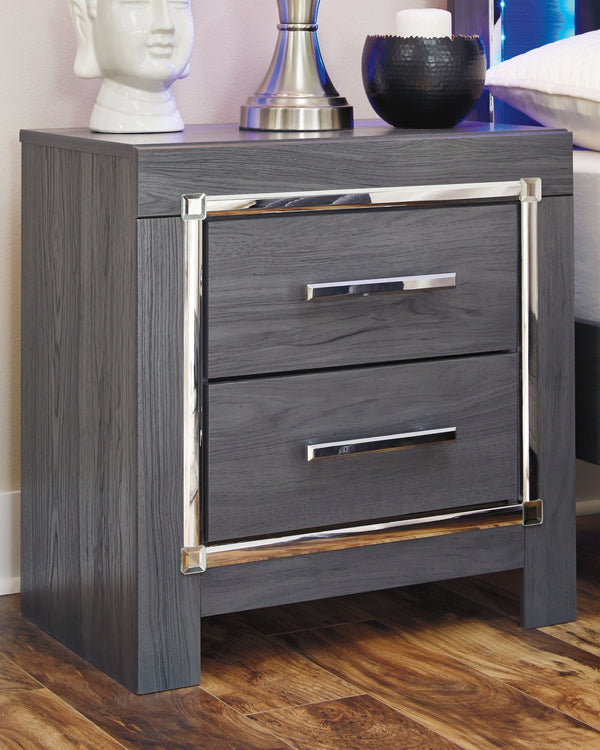 this nightstand interprets luxury in a decidedly modern way. A dazzling gray finish with faceted chrome-tone accents enhance the star power