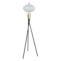Enhance your living space with a floor lamp that exudes contemporary sophistication and artistic flair. Its elegant tripod base, crafted with sleek black and gold accents, creates a striking visual statement while providing a sturdy foundation. The center